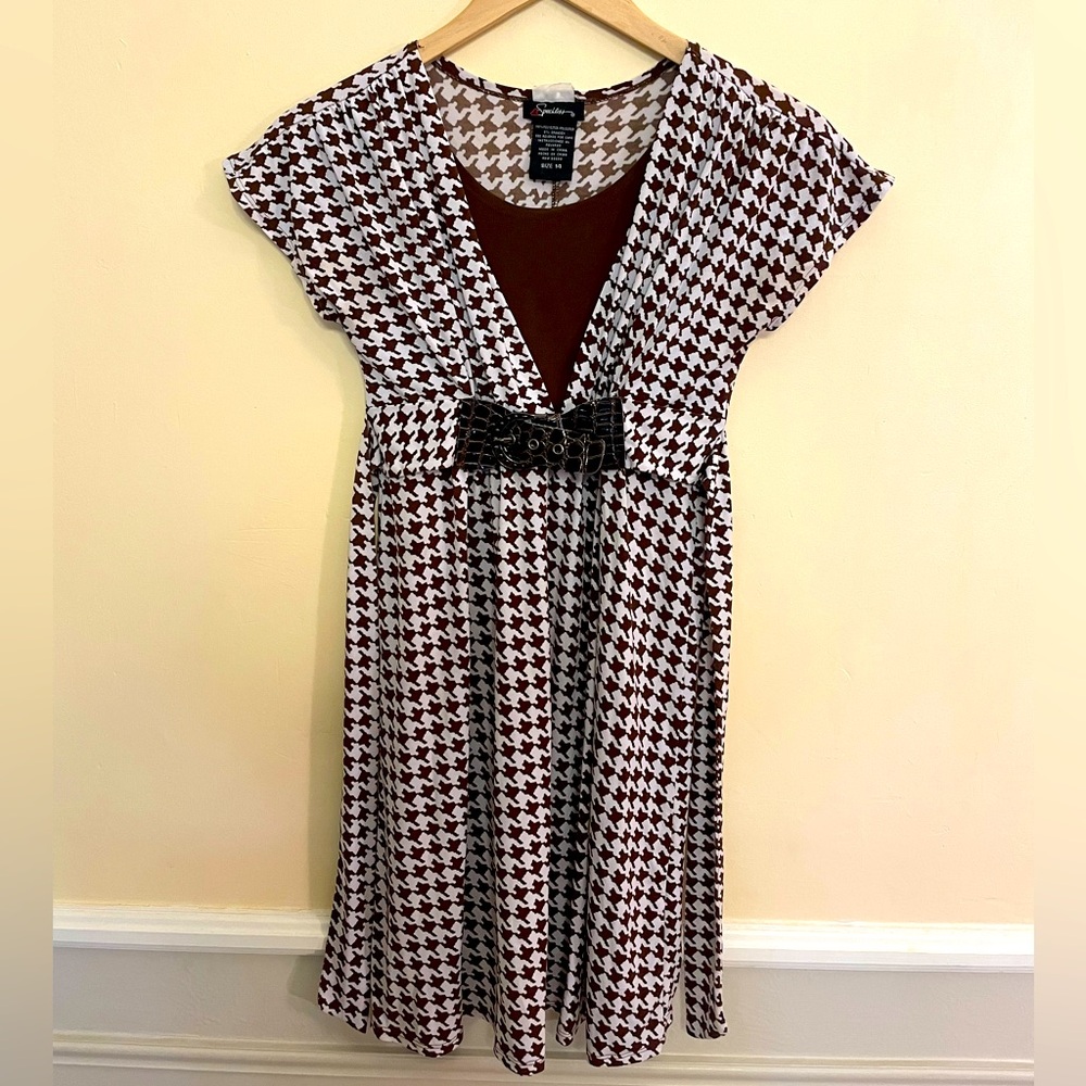 Brown and White Houndstooth Dress